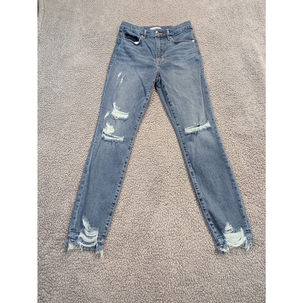 Good American Jeans Women's Size 4/27 Blue Good Waist Distressed (0585)